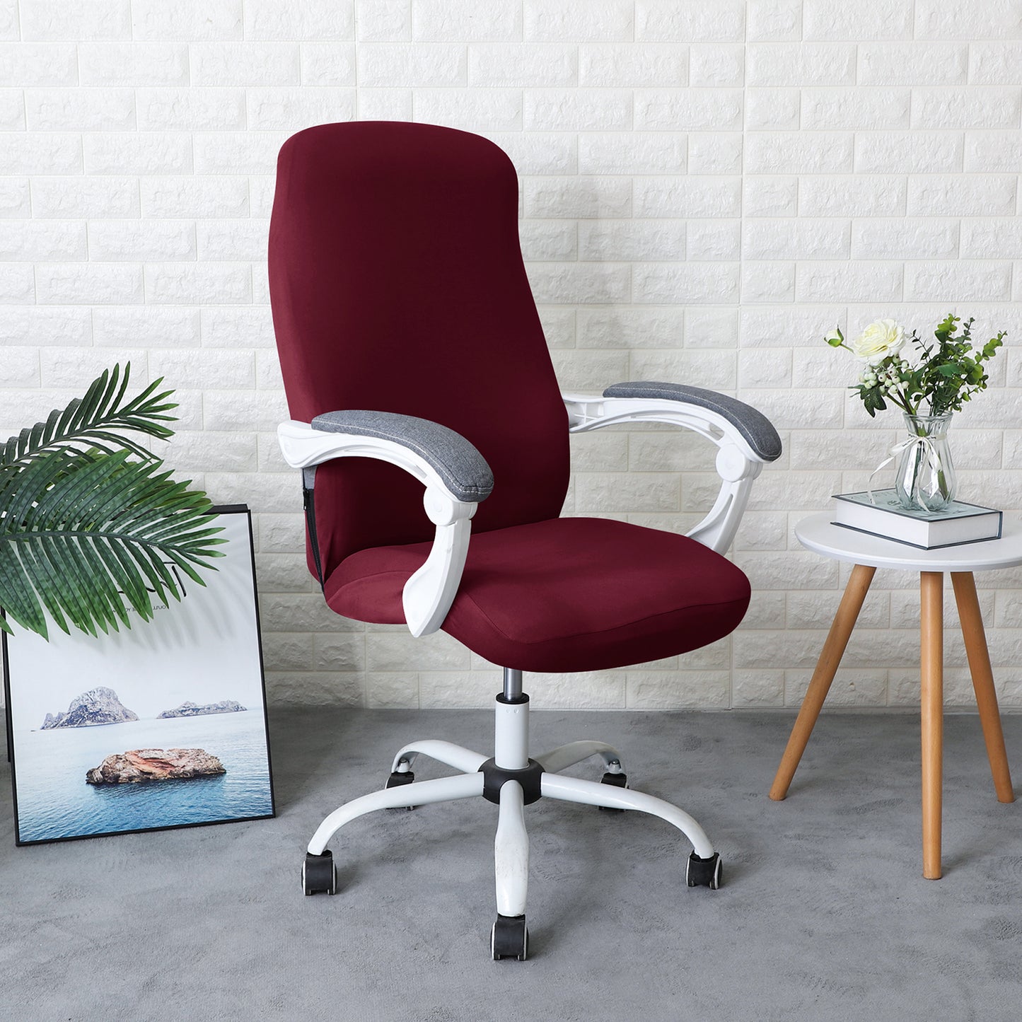 Office Chair Cover for Desk Chair (Mid-Back) – 140 GSM Stretch Fabric – Washable, Durable & Anti-Slip – Fits Mid-Back Office Chairs, Burgundy