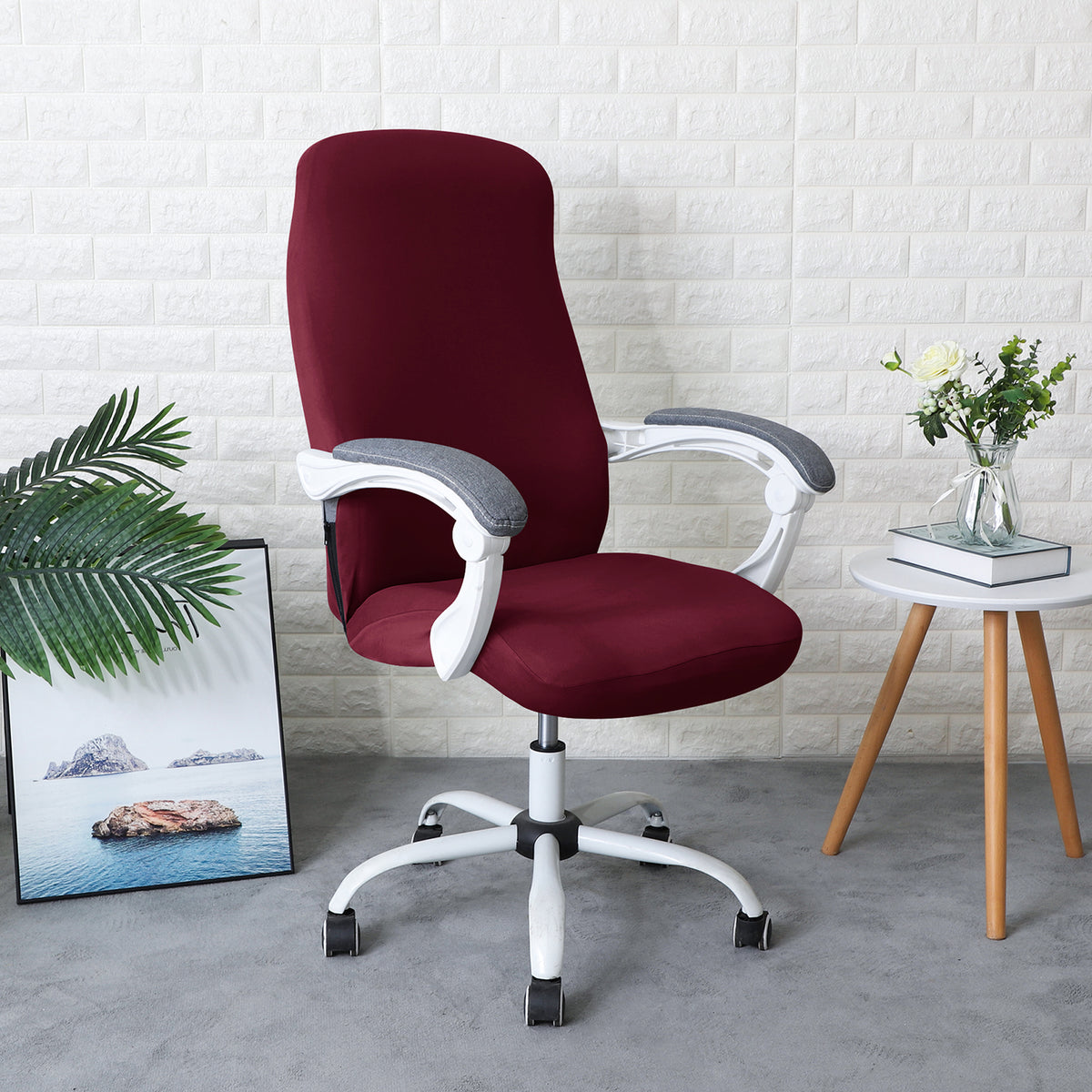 Office Chair Cover for Desk Chair (Mid-Back) – 140 GSM Stretch Fabric – Washable, Durable & Anti-Slip – Fits Mid-Back Office Chairs, Burgundy