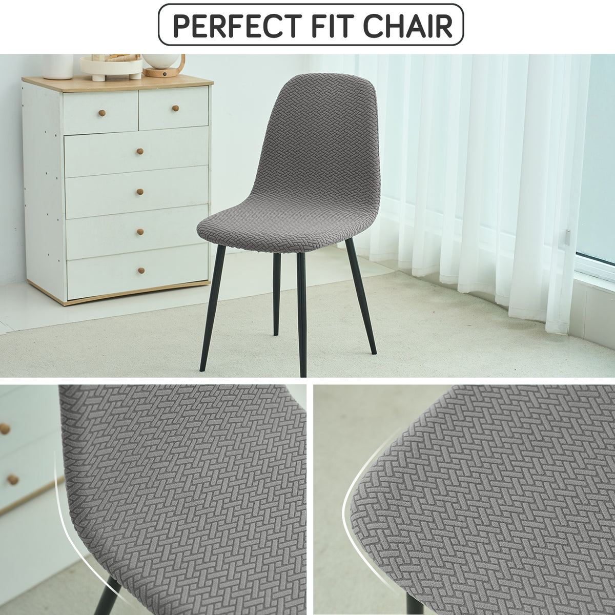 Premium Jacquard Fully Covered Cover for Mid Century Modern Dining Chair, Grey