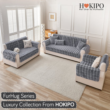 'FurHug' Premium Faux Rabbit Fur Sofa Seat Mats, Cool Grey