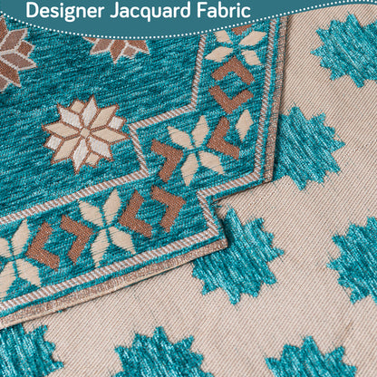 Heritage Weave Premium Jacquard Sofa Cover Set with Tassels - Emerald Teal