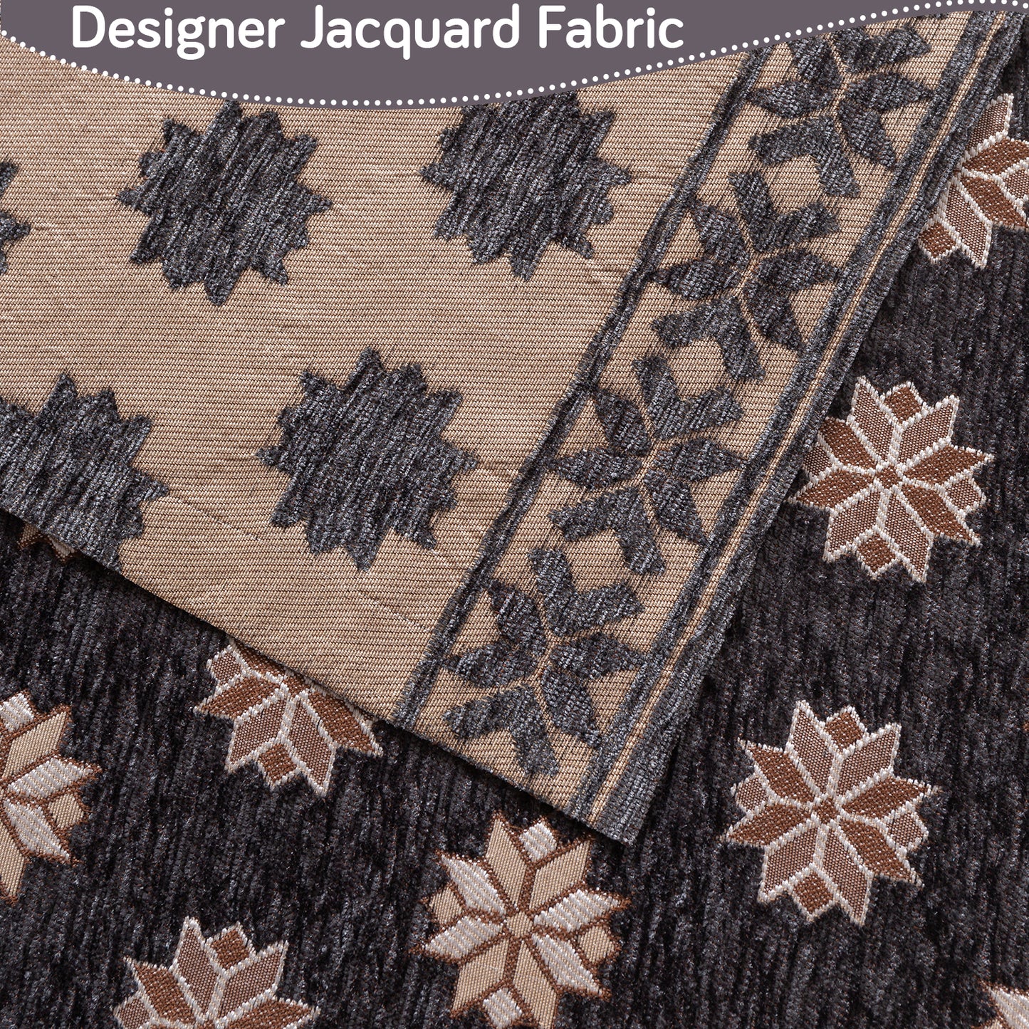 Heritage Weave Premium Jacquard Sofa Cover Set with Tassels - Graphite Grey