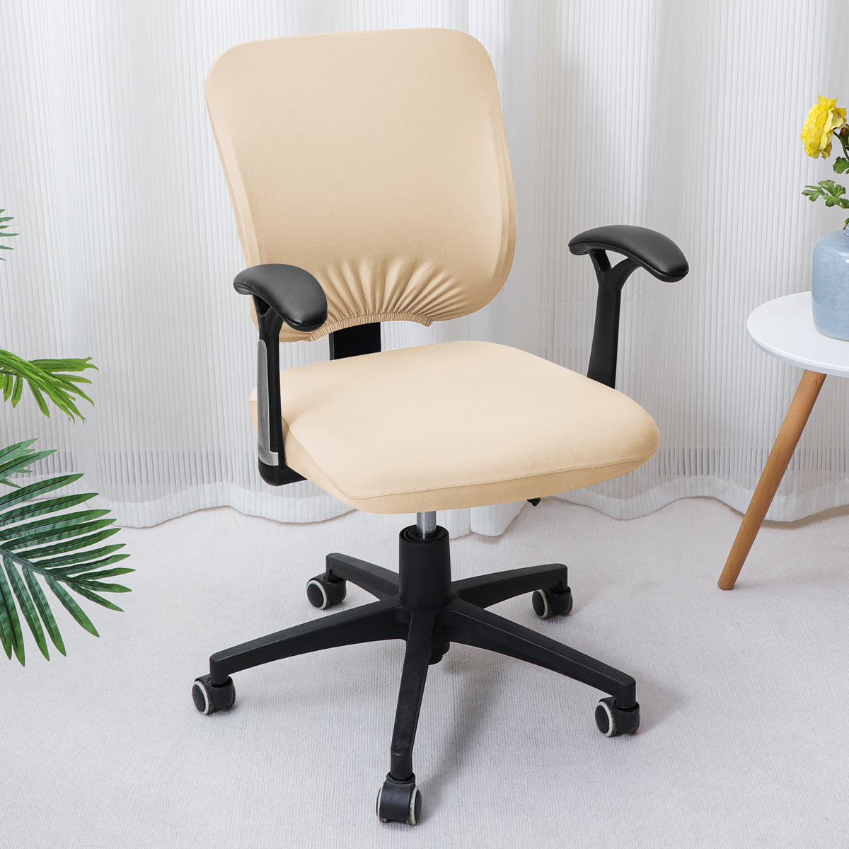 Office Chair Cover for Task Chair – 140 GSM Stretchable Fabric – Washable & Anti-Slip – Fits Small Office Chairs Without Headrest, Beige