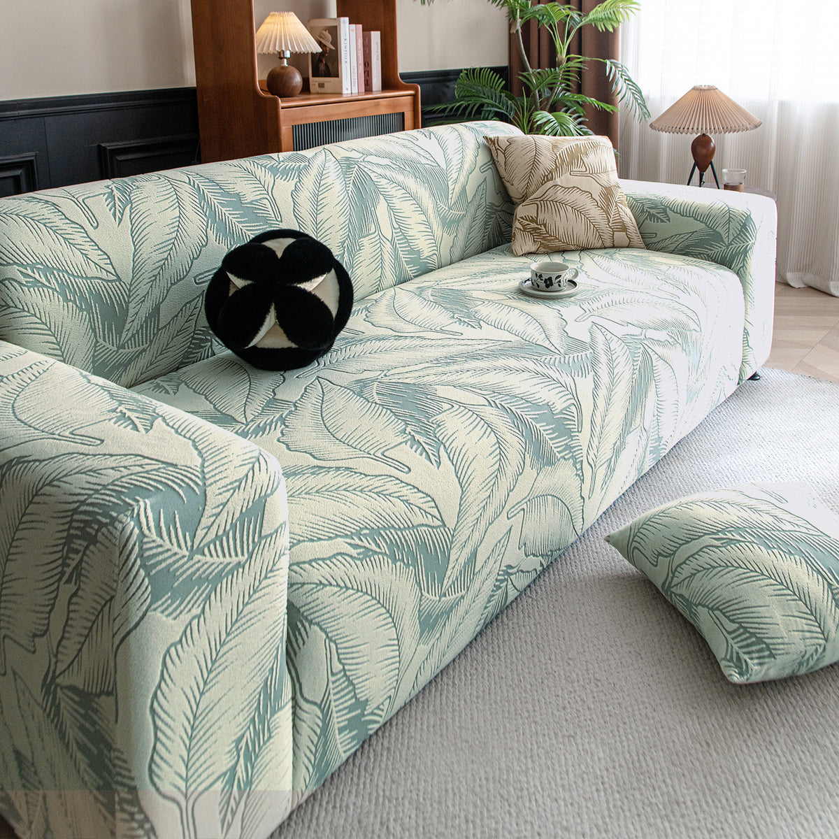 Dual Tone Knitting Jacquard Sofa Cover 1/2/3 Seater Fully Covered - Creamish Pale Green