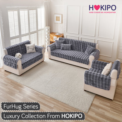 Premium Faux Rabbit Fur Anti Slip Sofa Mat for 1/2/3 Seater, Cool Grey