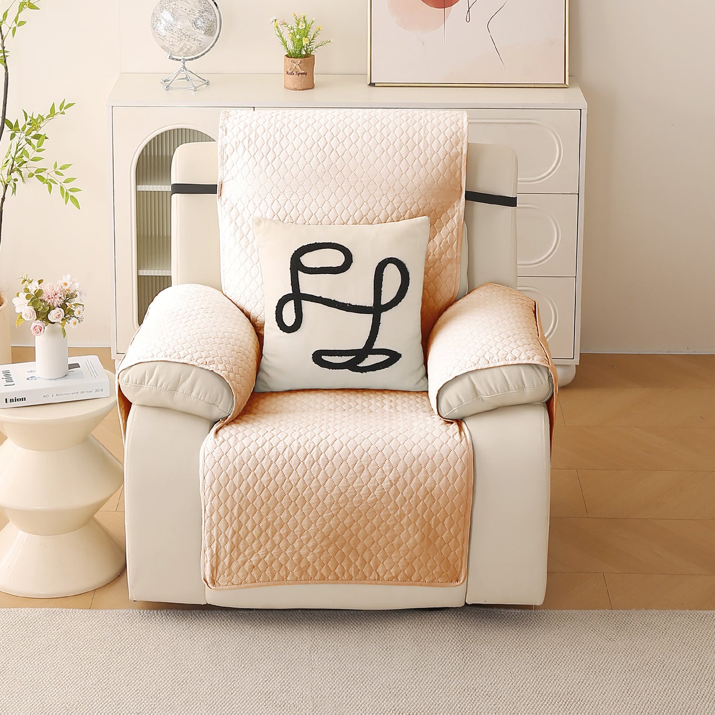 Quilted Recliner Mats for 1 Seater Recliner Sofa, Beige