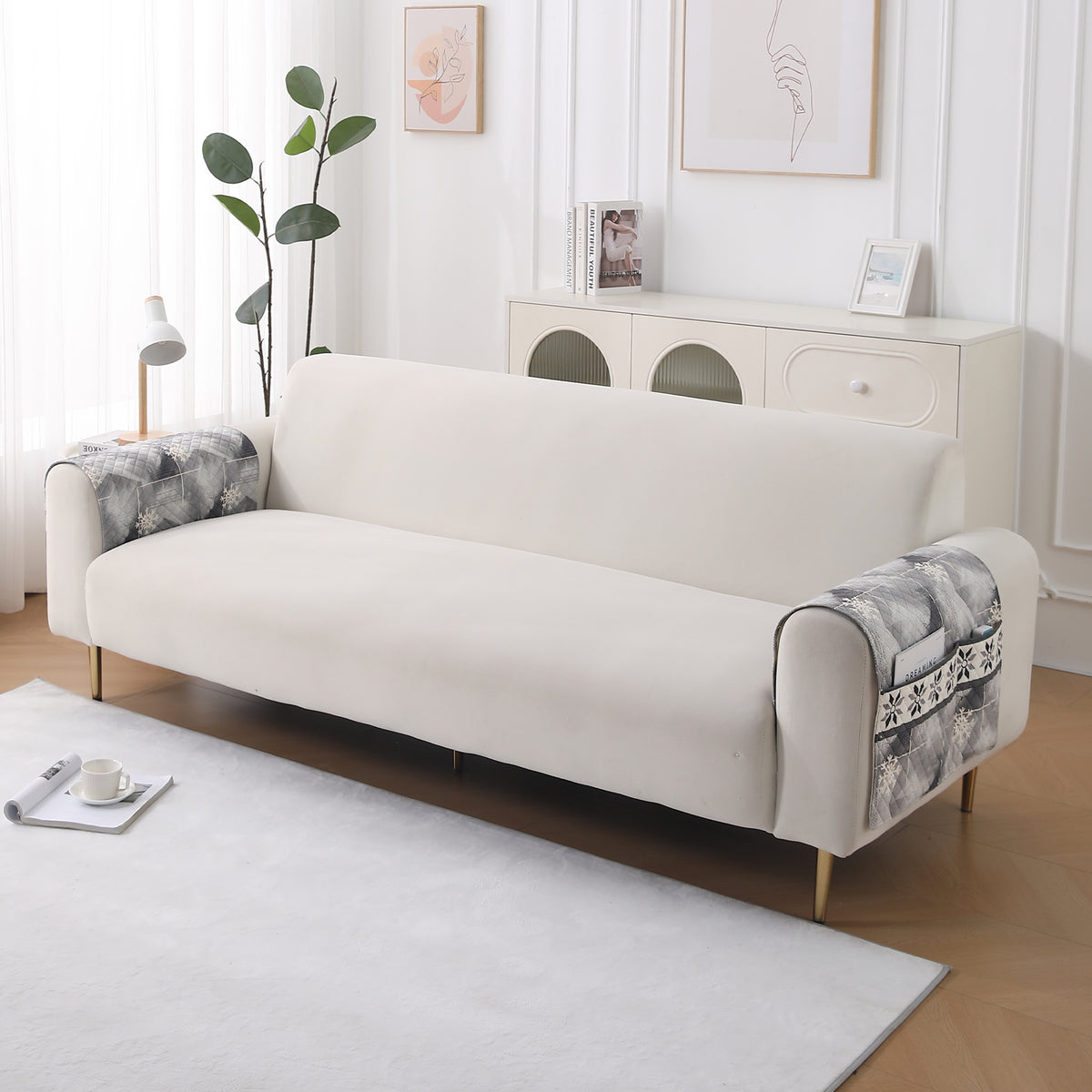 LiefNest Holland Velvet Sofa Cover Mat with Foam Filling - Snowflakes Gradient Grey