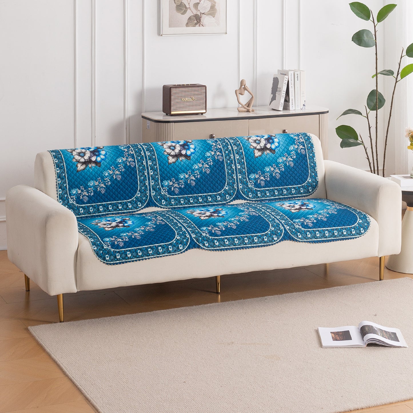 LoomVerse Quilted Sofa Cover Set Washable Sofa Panel for Seat & Back - Royal Meadow