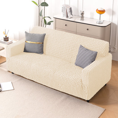 Aria Nova Elastic 280 GSM Stretchable Bubble Sofa Cover, Light Cream