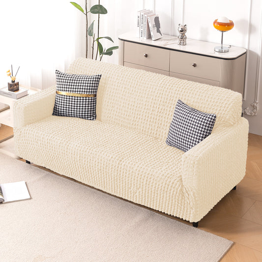 Aria Nova Elastic 280 GSM Stretchable Bubble Sofa Cover, Light Cream