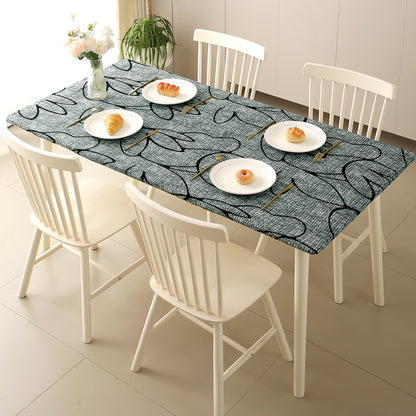 Printed Stretch Fit Water-Repellent & Anti-Slip Table Cloth Cover for 4 Seater / 6 Seater, Intense Grey Abstract Floral