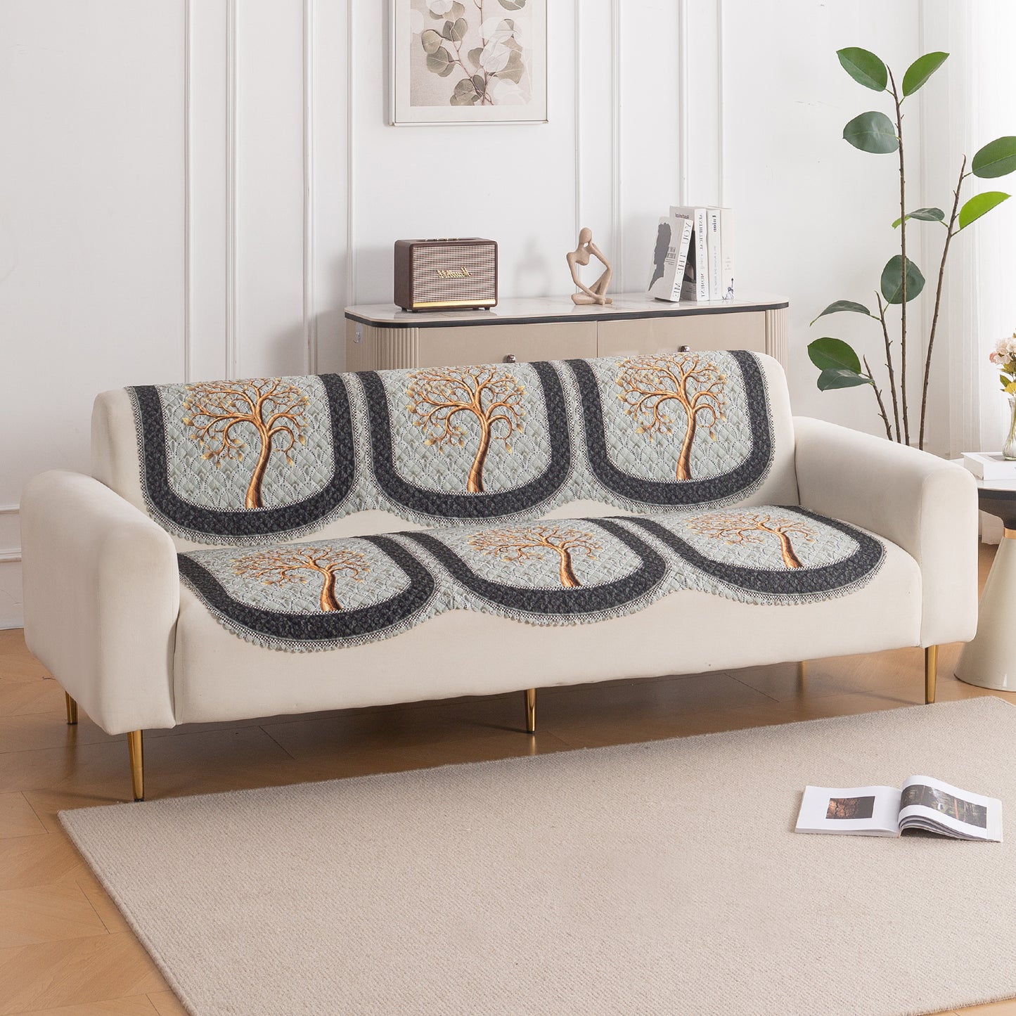 LoomVerse Quilted Sofa Cover Set Washable Sofa Panel for Seat & Back - Tranquil Tree
