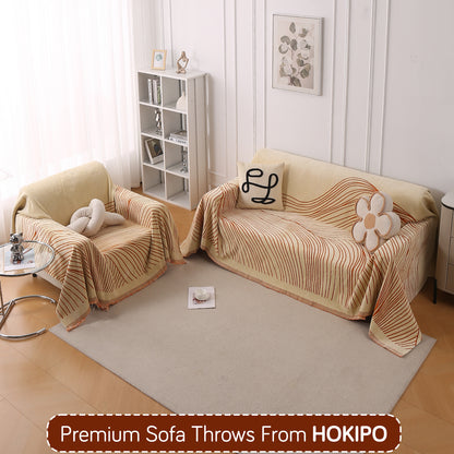 WaveLoom Collection Printed Chenille Sofa Cover Throw, Orange