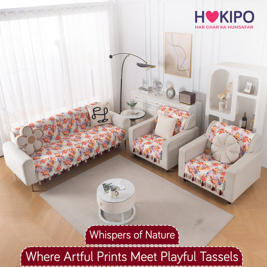 Holland Velvet 5-Seater Sofa Cover with Tassel (3+1+1), Vintage Rose Bloom