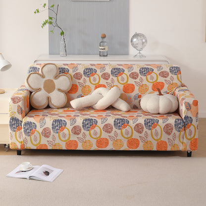 Premium Printed Velvet Sofa Cover 1/2/3 Seaters Fully Covered, Coral Autumn Leaves
