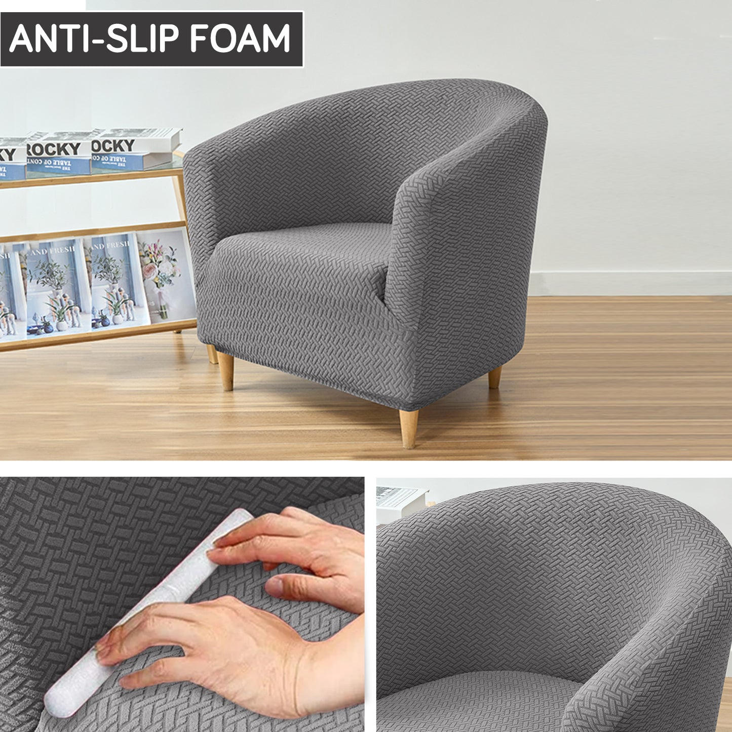 HOKIPO Premium Jacquard Stretchable Tub Chair Cover Slipcover, Grey