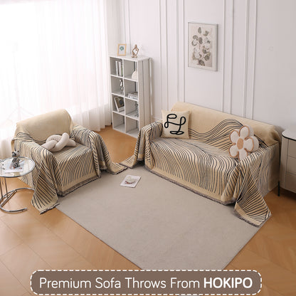 WaveLoom Collection Printed Chenille Sofa Cover Throw Blanket, Brown