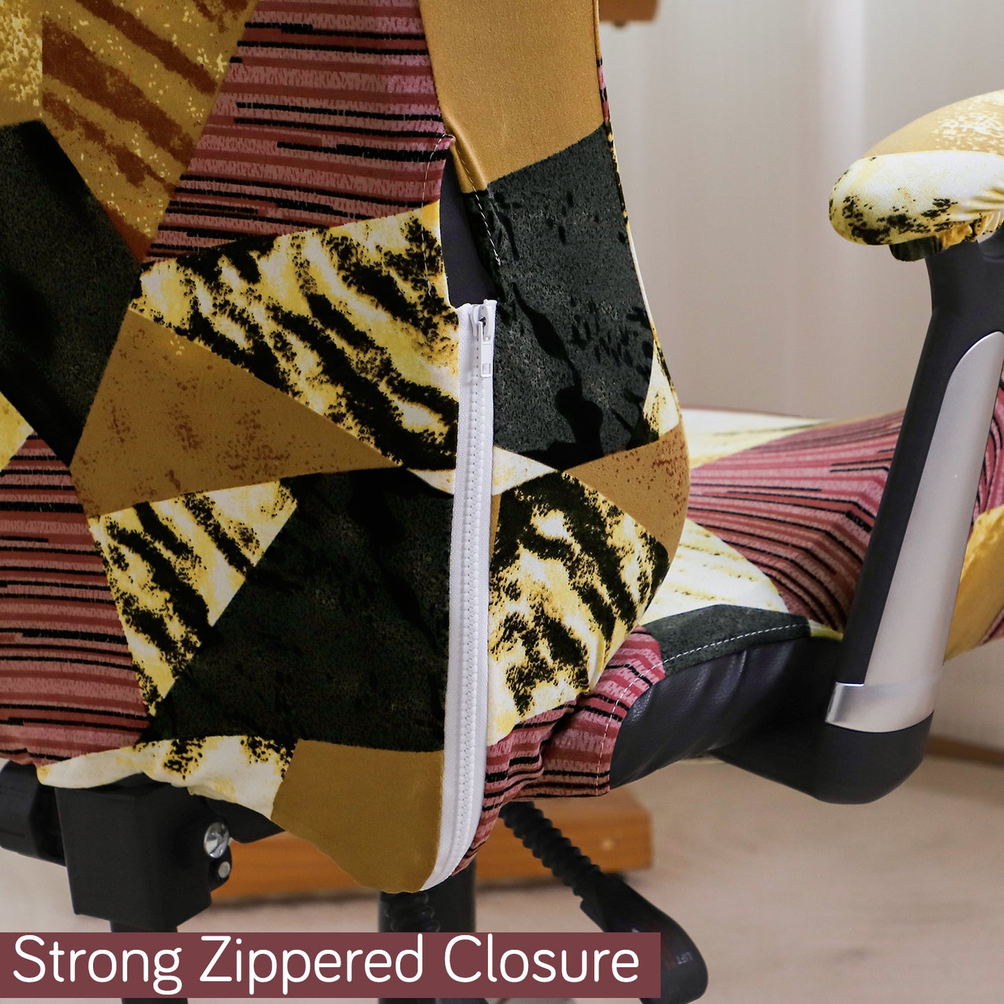 Printed Gaming Chair Seat Cover Elastic Computer Rotating Chair, Wine Abstract Geometry