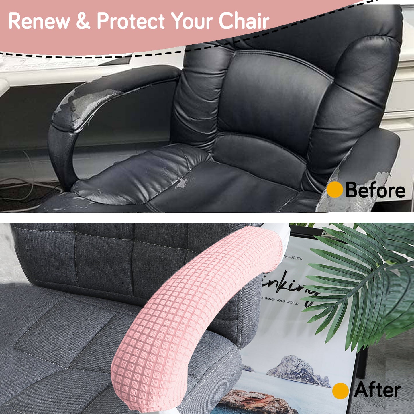 210gsm Jacquard Water Repellent Armrest Covers for Office Chair (Zipper Style), 1 Pair, Pink