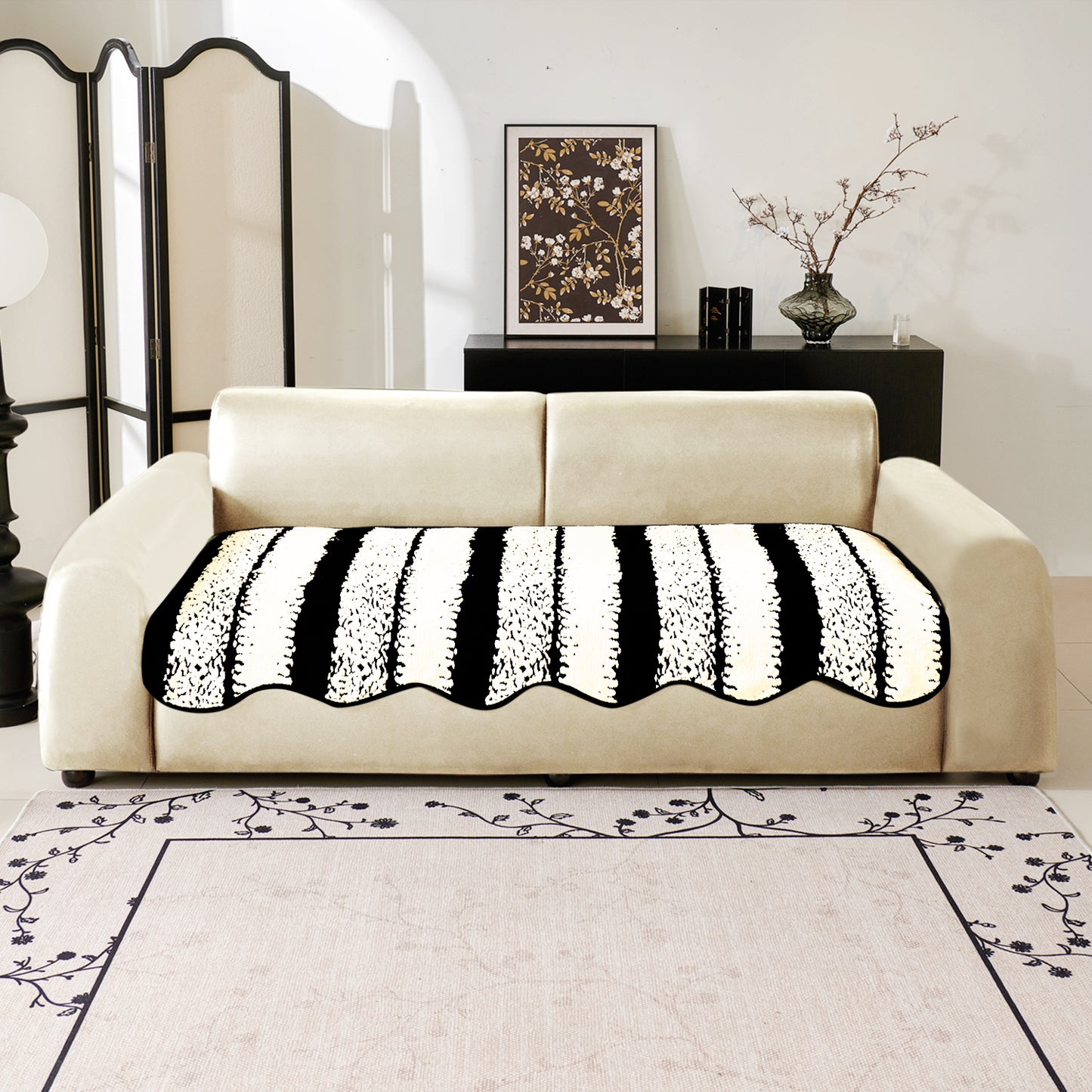 Luxury Wavy Plush Anti-Slip Sofa Cover Mats - Black