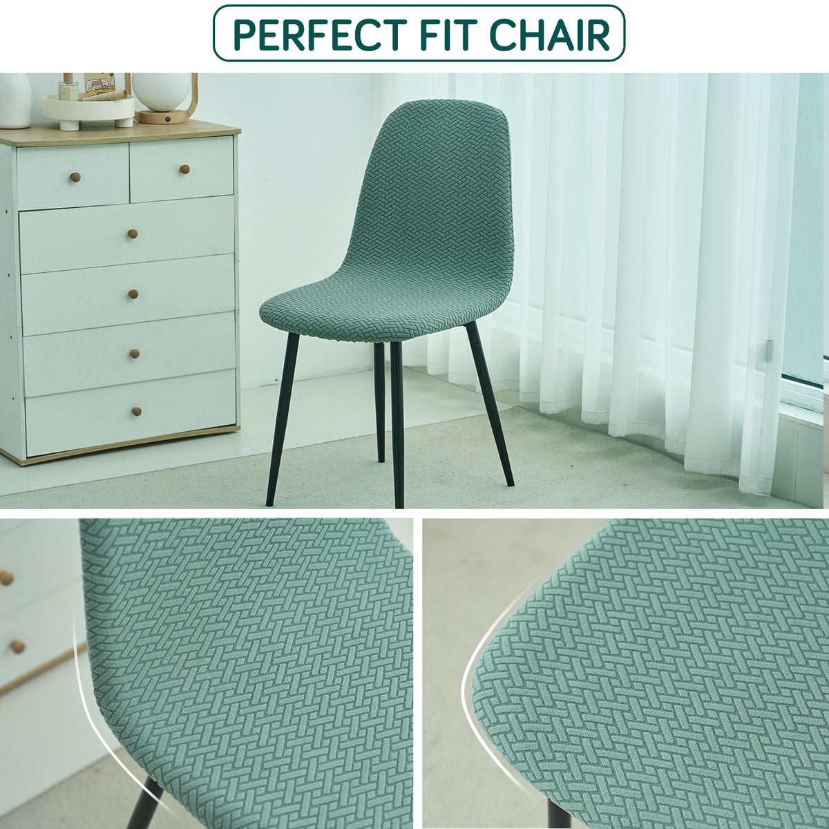 Premium Jacquard Fully Covered Cover for Mid Century Modern Dining Chair, Continental Green