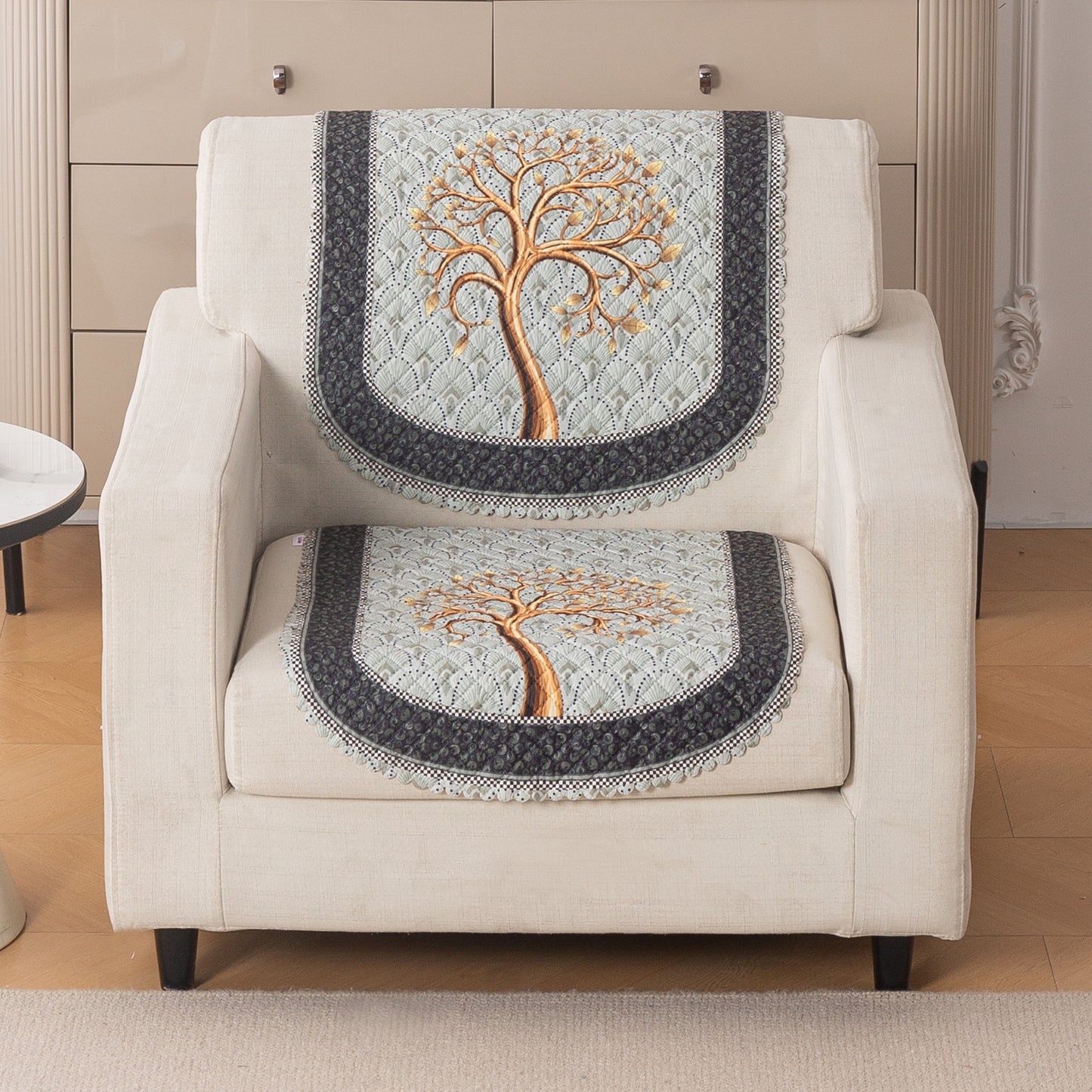 LoomVerse Quilted Sofa Cover Set Washable Sofa Panel for Seat & Back - Tranquil Tree