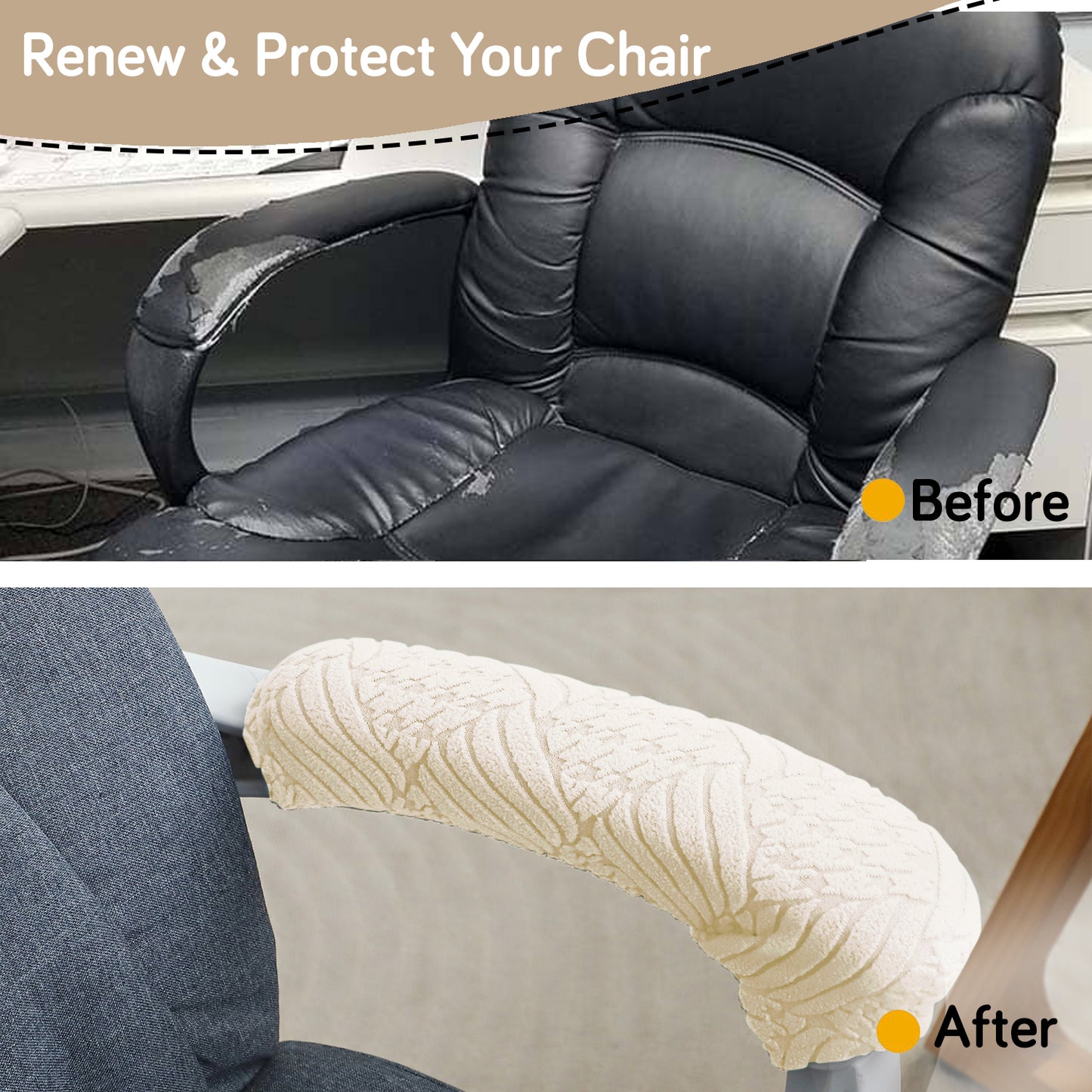 170gsm Jacquard Office Chair Arm Rest Cover (Zipper Style), 1 Pair, Beige