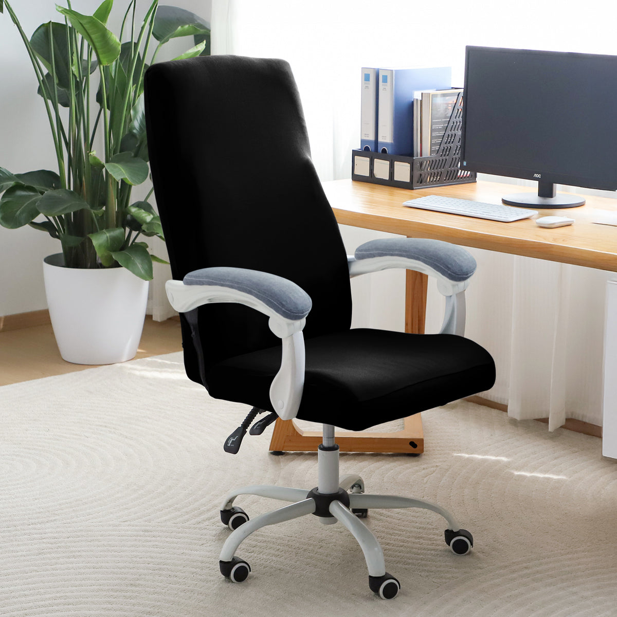 Office Chair Cover for Executive Chair (High-Back) – 140 GSM Stretchable Fabric – Washable & Anti-Slip – Fits Big & Tall Office Chairs, Black