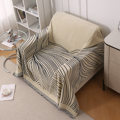 WaveLoom Collection Printed Chenille Sofa Cover Throw, Navy Blue