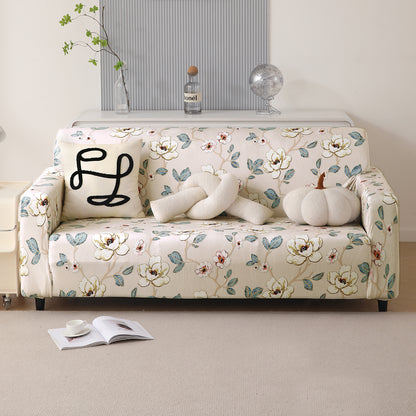 Premium Printed Velvet Sofa Cover 1/2/3 Seaters Fully Covered, Buttercream Magnolia Whisper