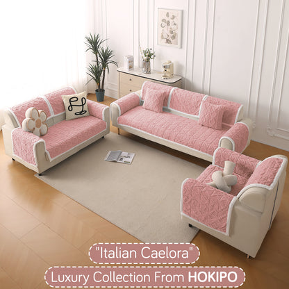 'Italian Caelora' Luxury Jacquard Plush Anti-Slip Sofa Cover Mat - Misty Rose