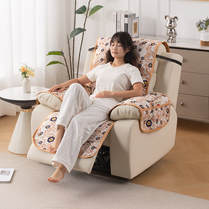 Quilted Cover for Recliner Sofa with SecureFit Belt & Side Pocket, Light Peach Candytuft