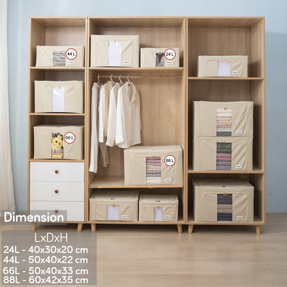Wardrobe Organizer Underbed Storage Zippered Cloth Box, 24 ltr / 44 ltr / 66 ltr / 88 ltr, Beige