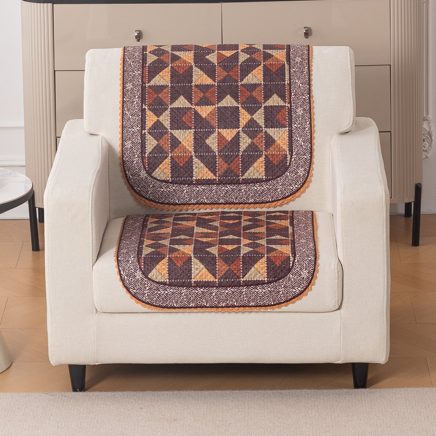 HeavenHue Fleece Soft Touch Quilted Sofa Cover Set Washable Sofa Panel for Seat & Back - Rustic Mosaic