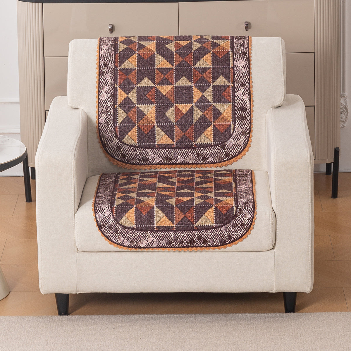 HeavenHue Fleece Soft Touch Quilted Sofa Cover Set Washable Sofa Panel for Seat & Back - Rustic Mosaic