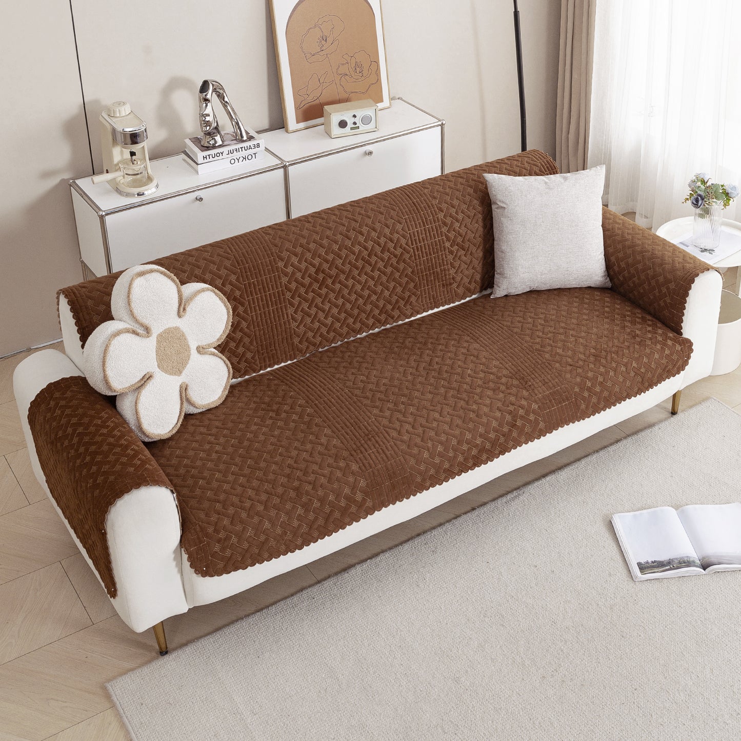 Modern Matrix 5-Seater Reversible Sofa Cover (3+1+1), Walnut Brown