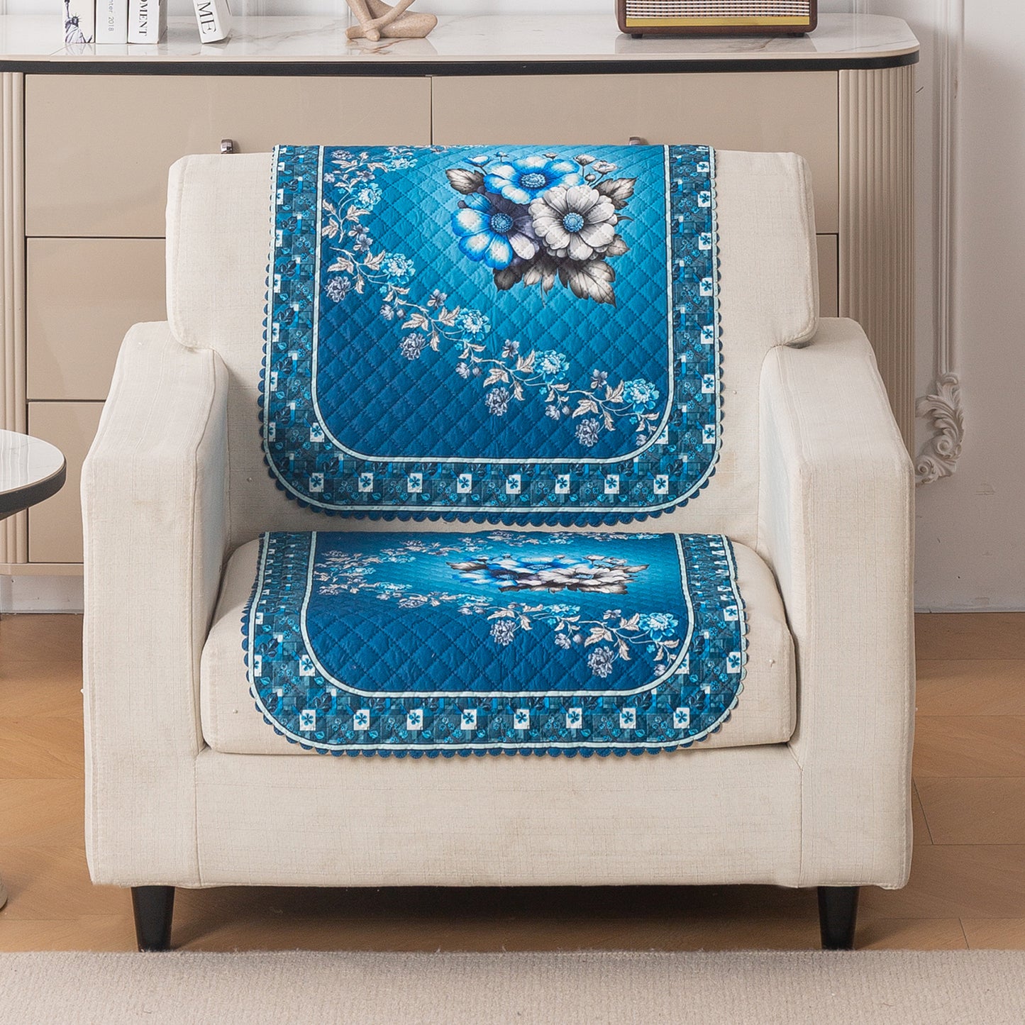 LoomVerse Quilted Sofa Cover Set Washable Sofa Panel for Seat & Back - Royal Meadow