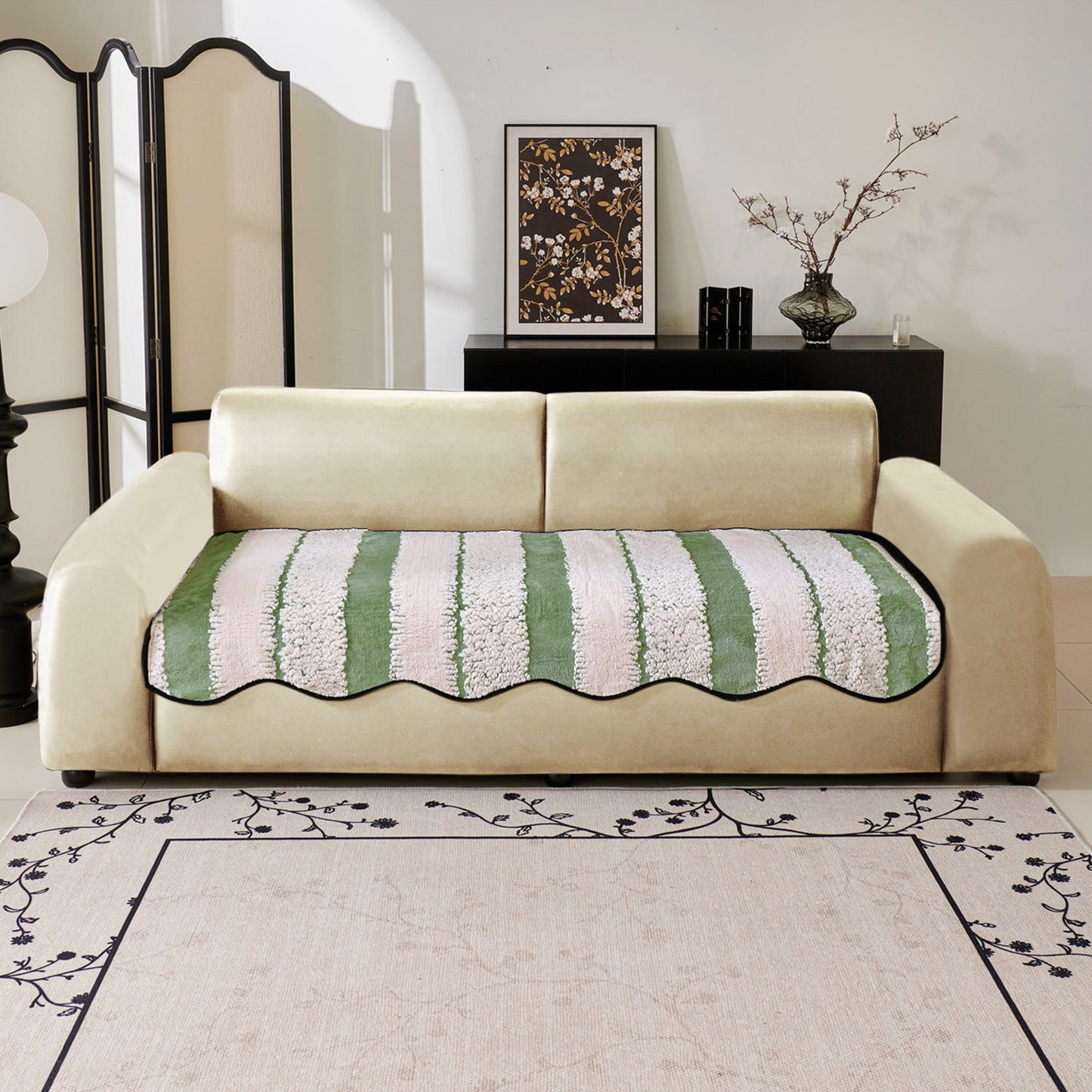 Luxury Wavy Plush Anti-Slip Sofa Cover Mats - Pistachio Green