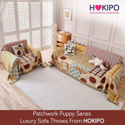 All-Season Chenille Sofa Throw, Patchwork Puppy Series