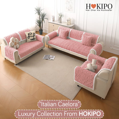 'Italian Caelora' Luxury Jacquard Plush Anti-Slip Sofa Cover Mat - Misty Rose