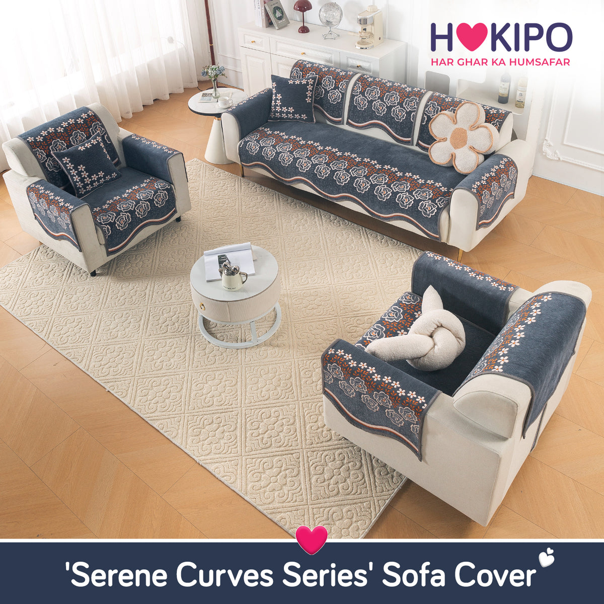 Serene Curves Sofa Cover Mat, Blossom Flower