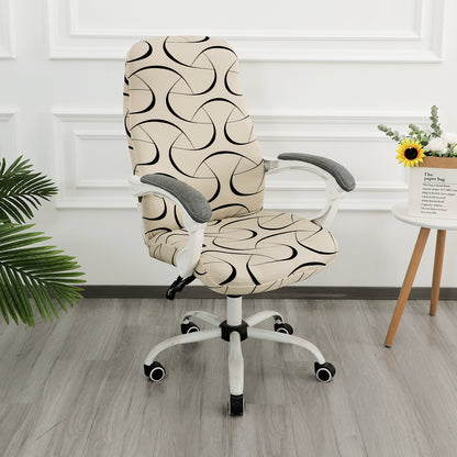 Printed Office Chair Cover for Desk Chair (Mid-Back) – 140 GSM Stretch Fabric – Washable, Durable & Anti-Slip – Fits Mid-Back Office Chairs, Natural Beige Abstract Art - Medium