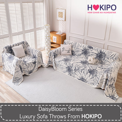 Buy Frost Grey Colour DaisyBloom Series Luxury Plush Sofa Throw for 3 1​ Seater Sofa Set | HOKIPO