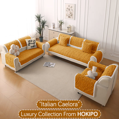 'Italian Caelora' Luxury Jacquard Plush Anti-Slip Sofa Cover Mat - Honey Yellow