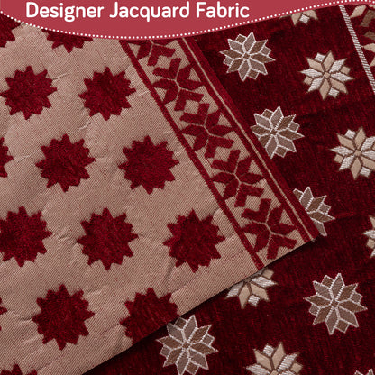 Heritage Weave Premium Jacquard Sofa Cover Set with Tassels -  Crimson Red