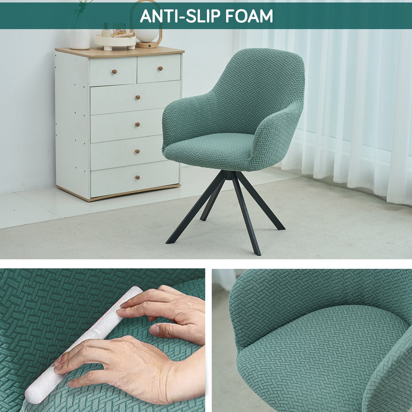 Premium Jacquard Fully Covered Cover for Swivel Dining Chair with Arms, Continental Green