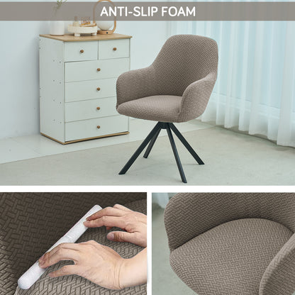 Premium Jacquard Fully Covered Cover for Swivel Dining Chair with Arms, Taupe Brown