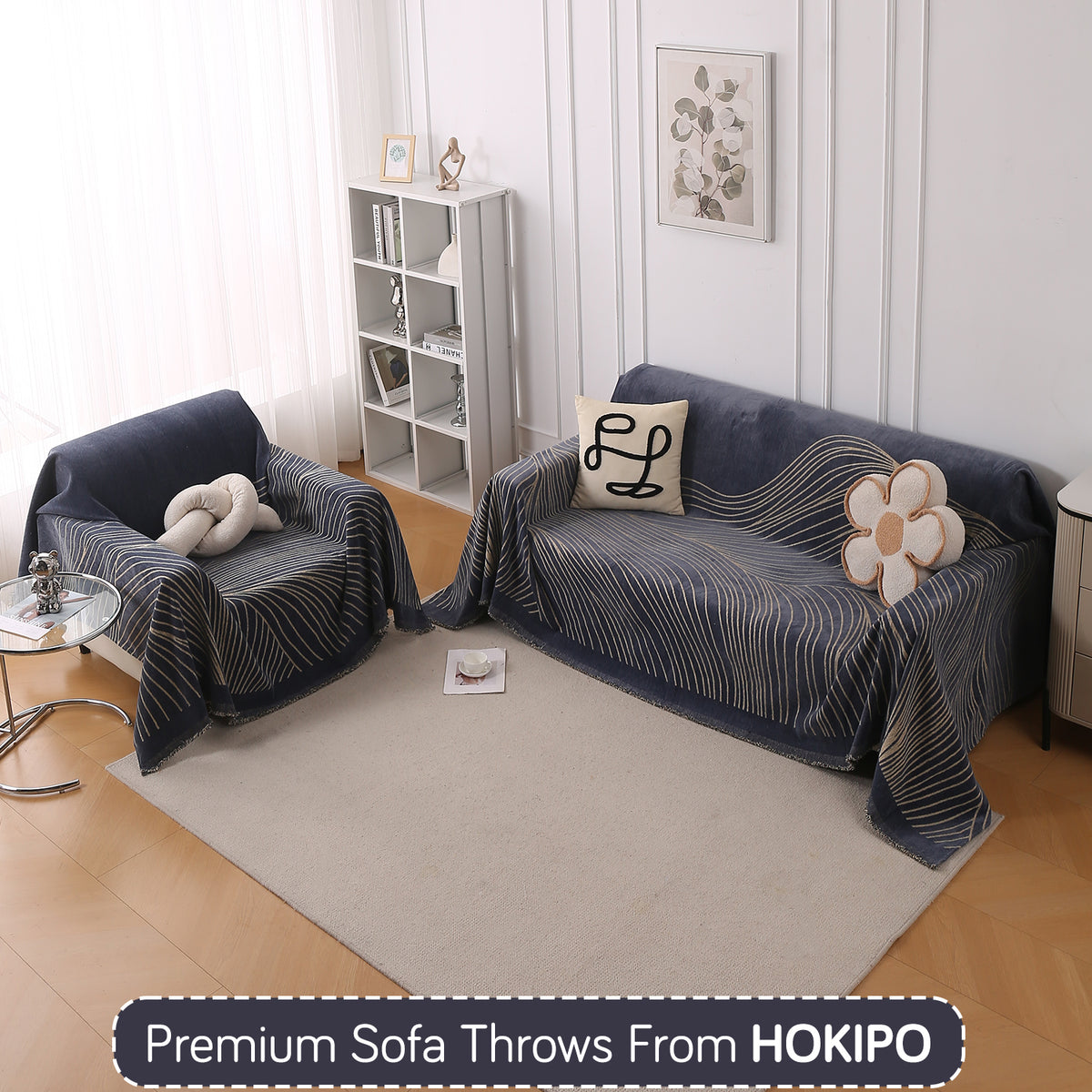 Buy Dark Grey Colour WaveLoom Chenille Sofa Throw for 2+1 Sofa Sets | HOKIPO