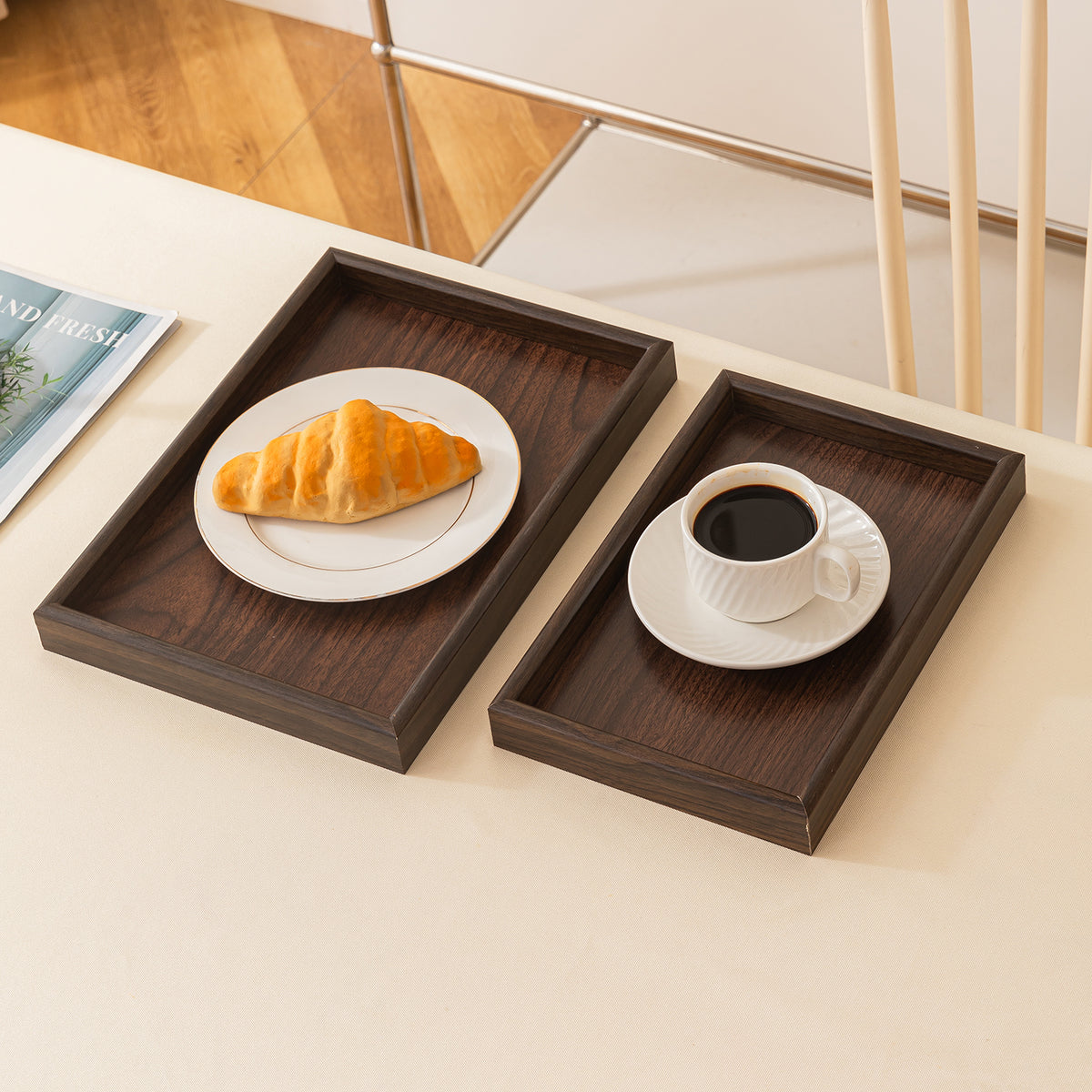 Stylish Dark Walnut Finish MDF Serving Tray | Set of 3  