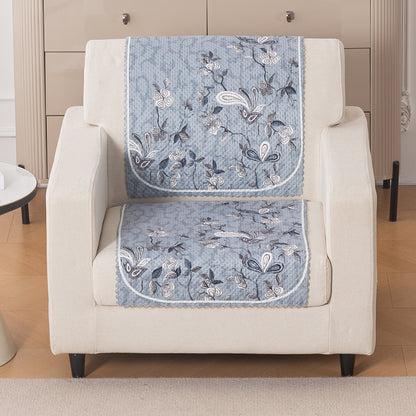 HeavenHue Fleece Soft Touch Quilted Sofa Cover Set Washable Sofa Panel for Seat & Back - Frosted Petals